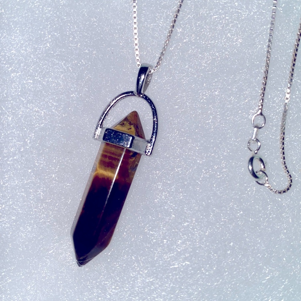 Boho hippie Tiger 🐅 Eye Sterling Silver Necklace 16”